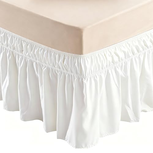 elthmpr Bettrock mit Rüschen Betthusse 140x200 - Elastische Bettwäsche mit Gummiband, Bett Wrap Ruffle Bett Rock Weiß Solid Bed Skirt für 40 cm Hohes Bett