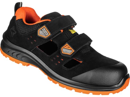 WÜRTH MODYF Cruise S1PS ESD Sicherheitssandale - metallfreie Arbeitsssandalen mit Klettverschluss, Unisex - ESD Sicherheitsschuhe für Elektronik & Labor in den Größen 35-48 in Schwarz/Orange