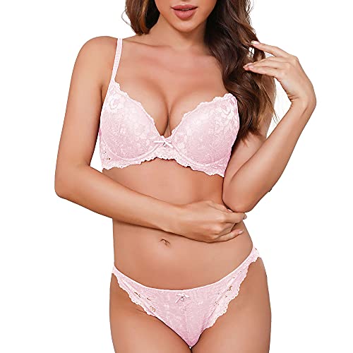 Soutien gorge ensembles push up galbant en dentelle rose taille 36/80C