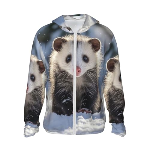 UPF 50+ Sun Protection Hoodie Long Sleeve Opossum in Snow Sun Shirt Rash Guard Fishing Shirts for Men