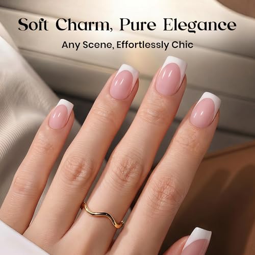 Image of Beetles Pink French Tip Press on Nails - Short Square, 64 PCS 16 Sizes | Nail Glue & Adhesive Tabs, Salon-Quality Natural Nails, 10-Minute Easy Daily Application, All-in-One Complete Kit