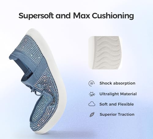 Image of BELOS Women's Rhinestone Lace Up Loafers Shoes Comfortable Slip On Mesh Knit Walking Shoes Fashion Lightweight Sparkly Glitter Sneaker