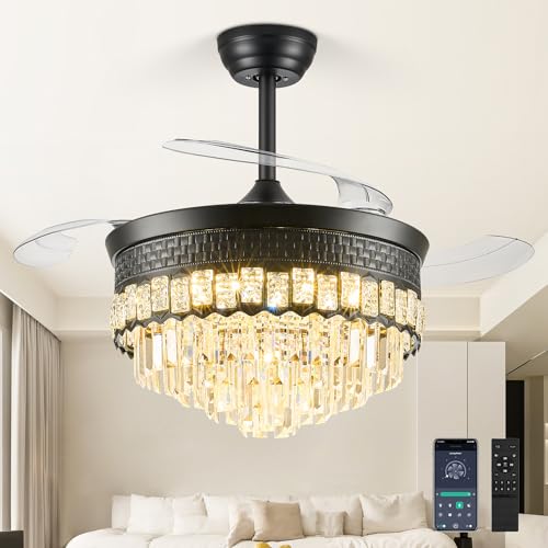 Image of 42 inch Black Fandelier Ceiling Fan with Light, Chandelier Fan