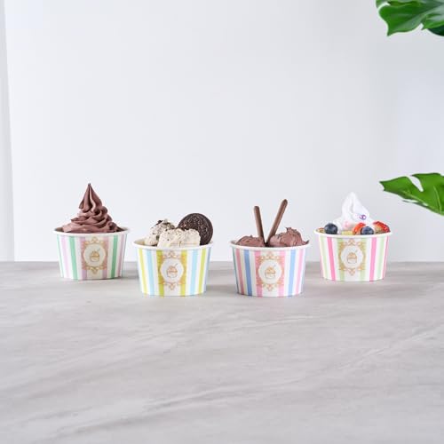 Image of Restaurantware Paper Cups 200 Count 8 Ounce Square Disposable Ice Cream Containers, Leak-Resistant Paper Dessert To Go Cups, Hot And Cold Food, Durable Assorted Stripe Design