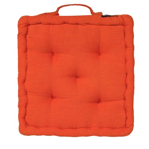 Image of Reversible 40x40x8 cm Woven Quilted Floor Cushion Boho Orange with Cotton Filler for Seating, Patio Seat, Meditation, Yoga, Pooja, Guests, Living Room, Bedroom, Small Size 16x16x3 Inch