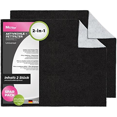 McFilter | 2 Stück Filter Dunstabzugshaube Aktivkohle + Fettfilter Universal 57 x 47 cm zuschneidbar Cover