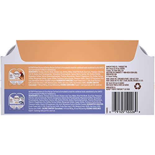 Nutro Grain Free Natural Wet Cat Food Paté Salmon & Tuna Recipe And Chicken & Shrimp Recipe Variety Pack. Perfect Portions Twin-Pack Trays 1.32 Oz, 24 Servings (Pack Of 2) Total 48 Servings. #TOP2