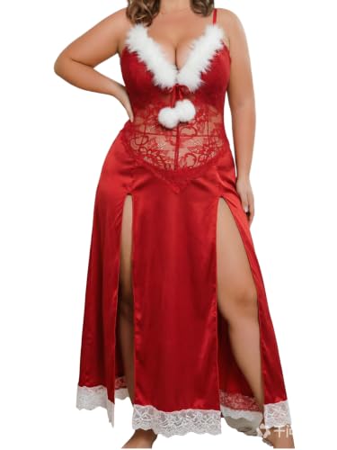 Image of Alrovetoney Plus Size Lingerie For Women Babydoll Sexy Mesh Maxi Nightdress Exotic Sleepwear Side Slits