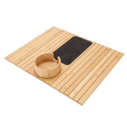 Mesa de sofá compacta de bambú con portavasos integrado para evitar derrames 5