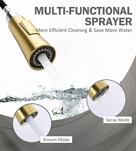 Tohlar Kitchen Faucets With Pull Down Sprayer, Black Kitchen Faucet Stainless Steel Kitchen Sink Faucet Modern Single Handle Kitchen Faucet Matte Black With Brushed Gold #TOP5