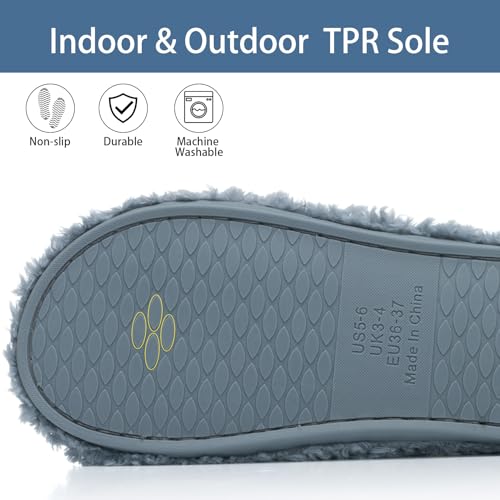 Image of GOEWY Fuzzy Open Toe Slippers for Women Indoor Cozy Memory Foam Slip On House Slides Shoes Gifts for Womens Her Mom