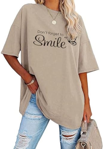 Teesho Damen Tshirt Kurzarm Oversized Oberteile Baumwolle Shirts Sommer Lose Tops Tunika (braun/S)