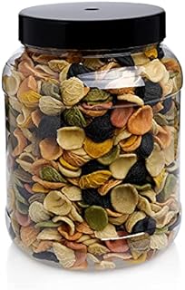 STACKABLES Large Round Plastic Jars with Lids  Refillable Large Round Clear Storage Containers with Airtight Black Lids for Kitchen use, Snacks, Sweets, Cereal & More. (2.25 Litre 3 Pack)