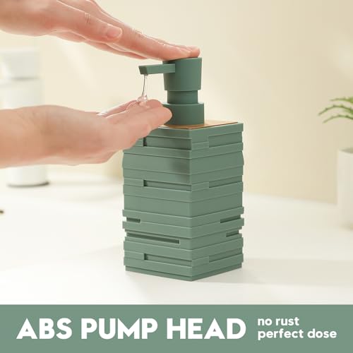 Image of YAUKPH Matte Green Teak Wood Hand Soap Dispenser
