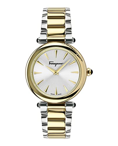 Ferragamo Idillio Collection Luxury Womens Watch Timepieces with a Two Tone Bracelet Featuring a Gold Case and a Silver Dial
