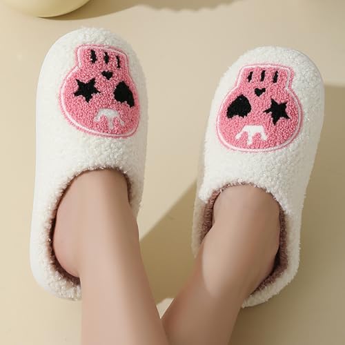 Image of Womens Mens House Slippers Retro Comfy Warm Plush Slip on Fluffy Memory Foam Home Sippers for Winter Indoor Outdoor