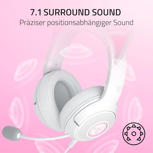 Razer Kraken Kitty V2 - Kabelgebundenes RGB-Headset mit Kitty Ohren für Gaming und Streaming (325 g, Triforce 40 mm Treiber, HyperClear Cardioid Mic, Surround Sound) Weiß