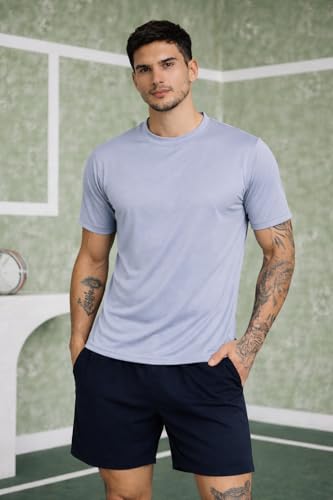 Image of Kvetoo Mens Dry Fit Gym T Shirt Quick Dry Sweat Proof Breathable Workout Tee Muscle Fit Athletic Sports T Shirt for Gym Running Training