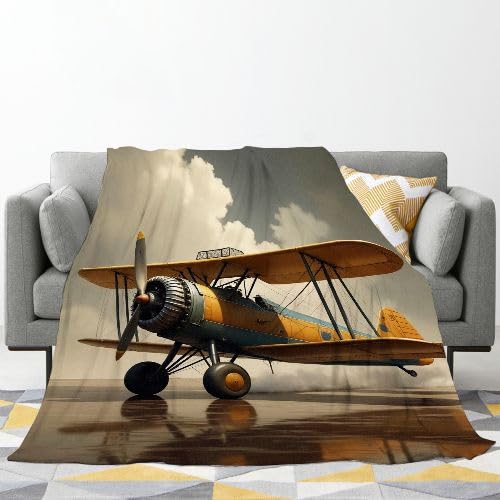 Jednorazowe koce narzutowe, 130 x 150 cm, żółty samolot, mikrofibra z nadrukiem 3D, flanelowe koce na sofę, przytulny ciepły puszysty koc, prezenty dla taty, mamy, dzieci, zwierząt domowych