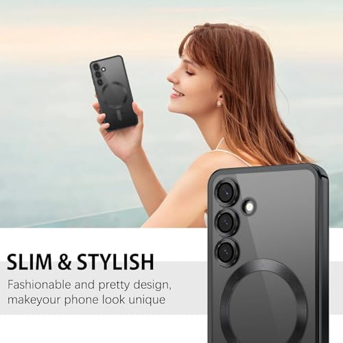 Image of VONZEE Clear Logo Electroplating Transparent Case for Samsung Galaxy S25 Plus 5G, Magnetic Plating [Support for MagSafe Charger] Electroplate TPU Cover - Black