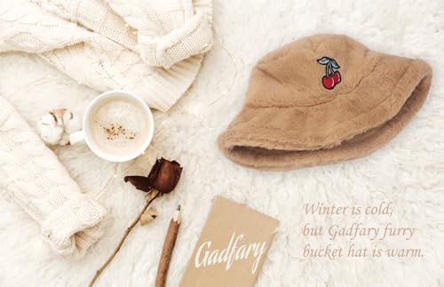 Image of Bucket Hat Women Furry Fuzzy Bucket Hats for Ladies, Winter Warm Fluffy Plush Faux Fur Hat for Women