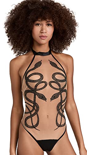 Thistle and Spire Womens Medusa Thong Bodysuit Black XS
