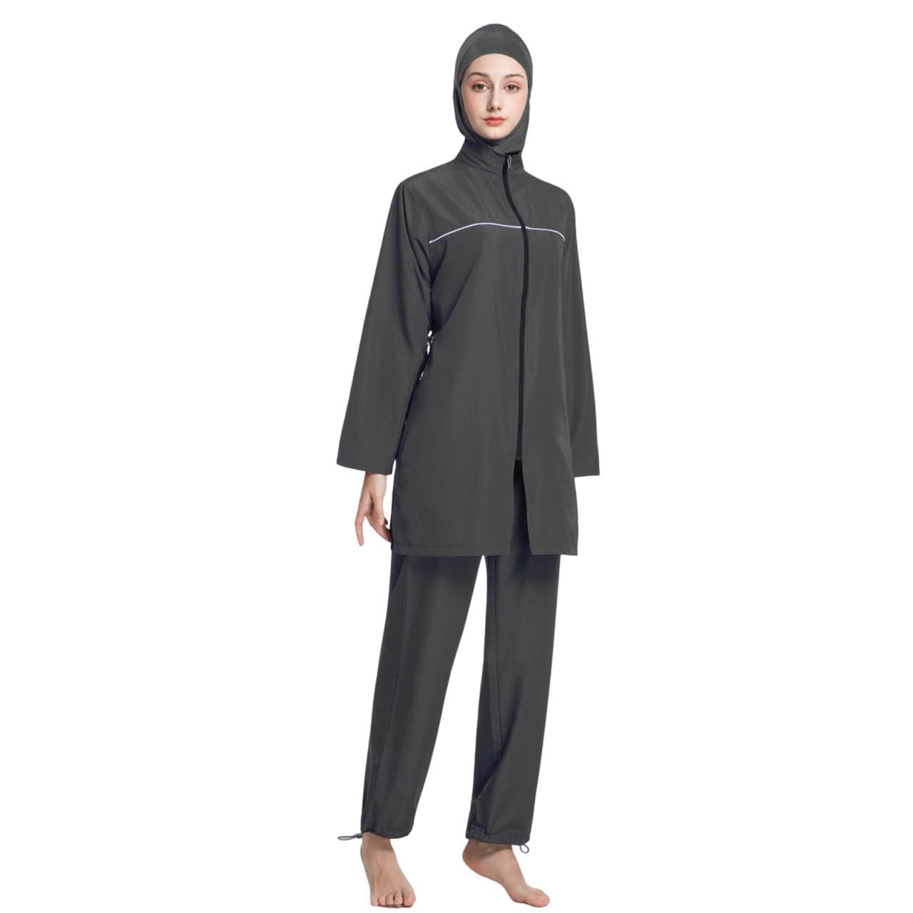 Traje de Baño Tankini de Manga Larga con y Gorro para Mujer en Vacaciones Actividades Exteriores