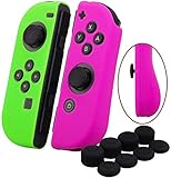 Schutzhülle für Nintendo Switch/NS/NX Joy-Con Controller Skins Silikon Gel Case Anti-Rutsch-Griffe Shell Kit mit 8 Daumen-Stick-Kappen Pads, Nintendo Joy-Con, Dark Pink + Green