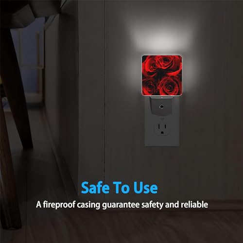 Image of Rose Night Lights Plug into Wall Abstract Red Rose and Black Leaves Night Lights Dusk to Dawn Sensor Led Lamp for Women Men,Led Lights for Stairway /Hallway /Bedroom,0.5W