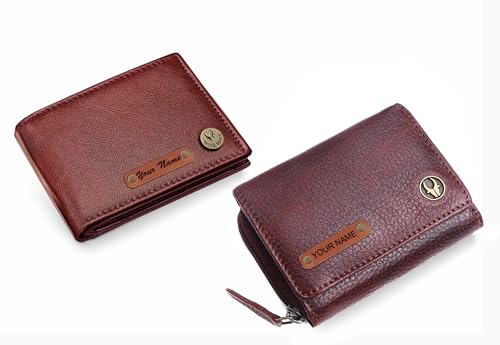 Image of WildHorn customised Gifts for Men | Personalized Leather Wallet for Mens -Name /Logo Printed on Wallet I Customised Ideas for Men Boy Love Husband Employees Clients (GWLW 2052 Maroon)