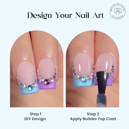 Image of Beetles X Press Summer Nails Kit: Short Square French Tip Press On Nails Kit With 7 Colors 224Pcs Rainbow Nail Tips Nail Glue & Builder Top Coat, UV Light, All-in-One DIY Gift For Women 16 Sizes