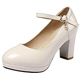  Etebella Damen Blockabsatz High Heels Pumps mit Riemchen und Plateau Klassische Lack Schuhe (Beige,39)