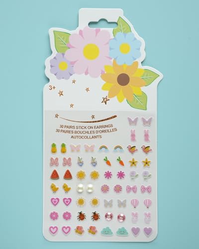 Image of koutey Stick On Earrings - Girls 3D Unicorn Sticker Earrings Self-Adhesive Glitter Craft Gem Stickers (Flower)