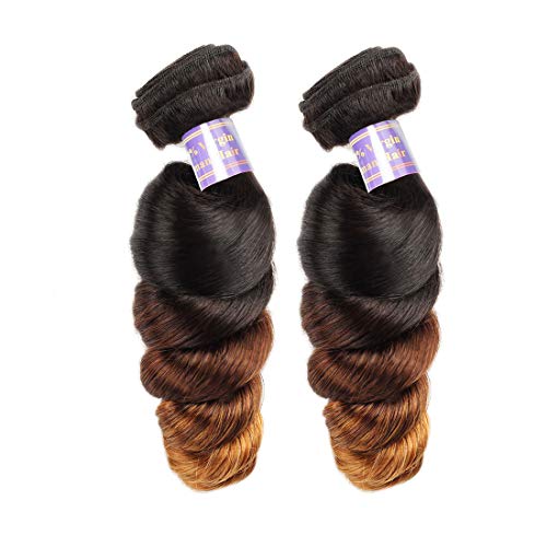 Allove Hair 10a Brazilian Ombre Loose Wave Bundles 2 Bundles Remy Brazilian Virgin Hair 3 Tone 1B/4/27 Ombre Hair Extensions Human Hair Weave Bundles … (12 14inch)