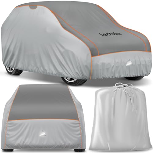 tectake® Bâche de Protection pour Voiture Extérieur Bâche imperméable, Respirant, Housse de Voiture Anti-grêle, Bandes réfléchissantes, Anti-UV Anti-poussière Anti-moisissure pour SUV - 520x185x145cm