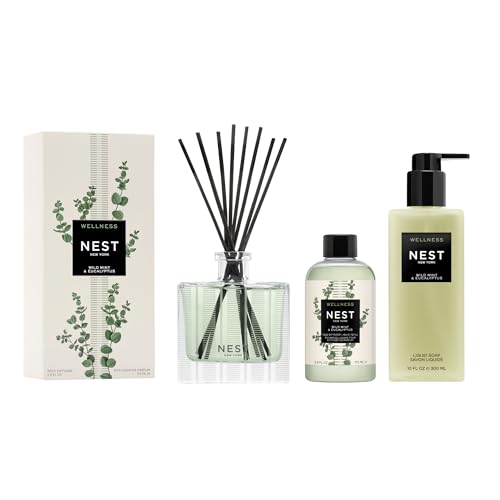 NEST New York Reed Diffuser, Reed Diffuser Liquid Refill & Liquid Soap - Wild Mint & Eucalyptus