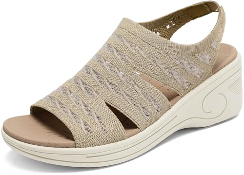 Image of Womens Wedge Sandals Platform Walking Sandals Open Toe Ankle Elastic Strap Casual Comfortable Summer Dressy
