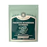 Vital Source Nutrition - Premium Mushroom Gummies - Vitality, Digestion & Energy Support - 10 Types of Premium Mushrooms - Vegan, Gluten-Free & Halal - Wild Strawberry - 60 Gummies - 30 Servings