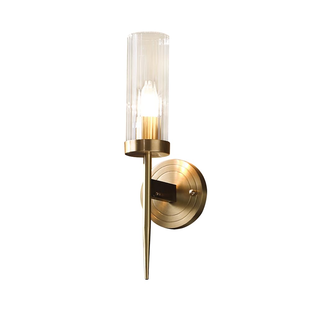 SXECAEPS Modern Wall Light Fixture Brass Sconce Lighting Hardwired Lamp Vanity Lights Ribbed Glass Lampshade E27 Sconces for Living Room Bedroom Bedside Hallway