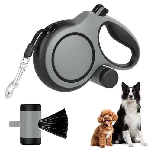 Ecofocet Guinzaglio per Cani Allungabile 8m(Fino a 50 kg), Guinzaglio Retrattile per Cani con Portasacchetti Integrato e Pulsante di Freno Rapido, Guinzaglio Esteso Senza Grovigli a 360° (Grigio, 8m)