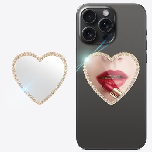 Erolagomat Bling Makeup Mirror for Phone Case Phone Charm??Slim Design??Travel Mirror Mirror Decal Acrylic Mirror Sticker Stick on Back of Phone Charm (Heart Shape)