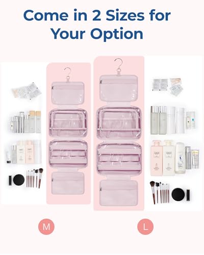 Image of BAGSMART Travel Toiletry Bag with Jewelry Organizer, Hanging Travel Bag for Toiletries, Puffy Makeup Cosmetic Bag Organizer, Carry-on Travel Accessories Essentials, Pink-2, Medium, Style2-medium Size