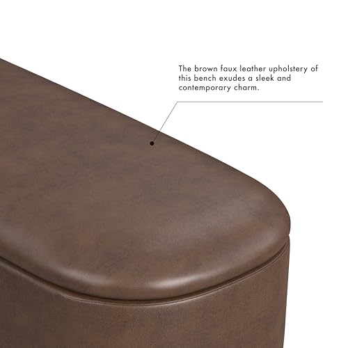 Image of HomePop 46 inch Ellipse Storage Bench with Metal Legs - Brown Faux Leather