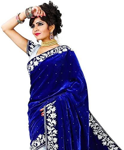 Image of Women's Velvet and Brasso Half-Half Saree with Blouse Piece