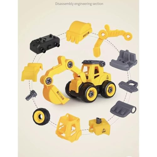 Image of Unbreakable Construction Vehicles for Kids Pretend Play Toy Trucks Bulldozer Play Set Building Vehicles Set for Kids 3-14 Years Excavator Pack of 4 (DIY 4Set)|Multicolor