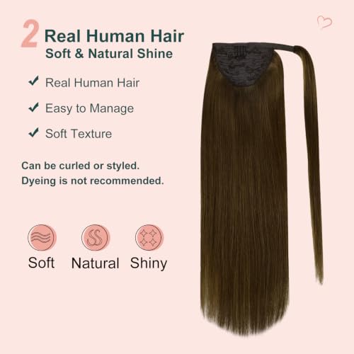 Image of Easyouth Human Hair Ponytail Extension, 14 Inch 70G, Medium Brown, Add Length and Volume, Hair Extensions Ponytail for Women Daily Work