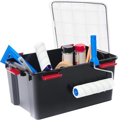Iris Ohyama Luftdichte Kunststoff-Aufbewahrungsboxen mit Deckels, 50L, 4er-Set, Schwarz, Hermetischer wasserdichter Verschluss, Robuste Schnappverschlüsse, Stapelbar, Staubschutz, BPA-frei, DDAT-L