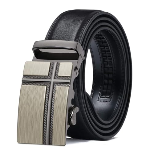 Image of GUSTAVE Automatic Leather Belt For Men, Width 3.5 Cm, Length 130 Cm, Ideal Belt For Men Leather - Versatile And Durable, Perfect For Formal And Casual Wear(Including Gift Box),black