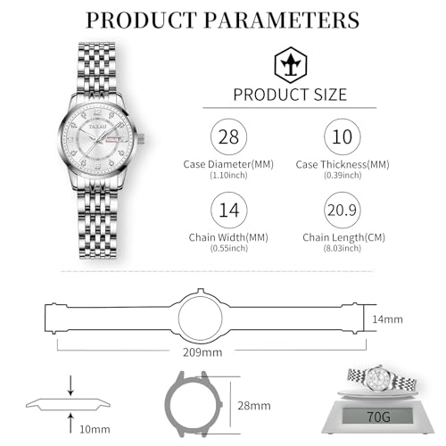 Dress Watches for Women Waterproof Ladies Watches Luxury Diamond Stainless Steel Quartz Women's Wrist Watches with Day Date Silver Two Tone Classic Female Watch Dainty Small Face2