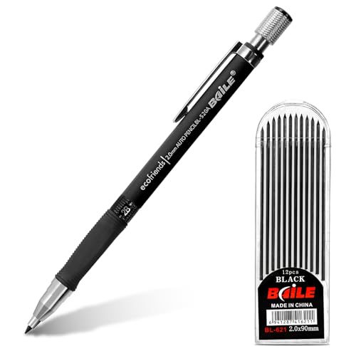 APXEL Porte-Mine 2 mm, 1 Pièce Crayon Mécanique, Rétractable Porte-Mine avec 1 Boîtes Recharge de Stylo et Anti-slip Grip Ergonomique pour Dessin Esquisse...